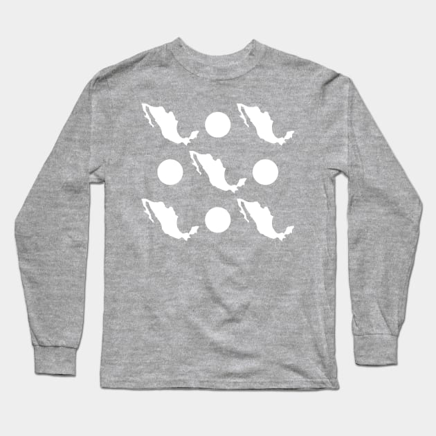 White Polka Dot and Mexico Outline Pattern on Black Background Long Sleeve T-Shirt by pelagio